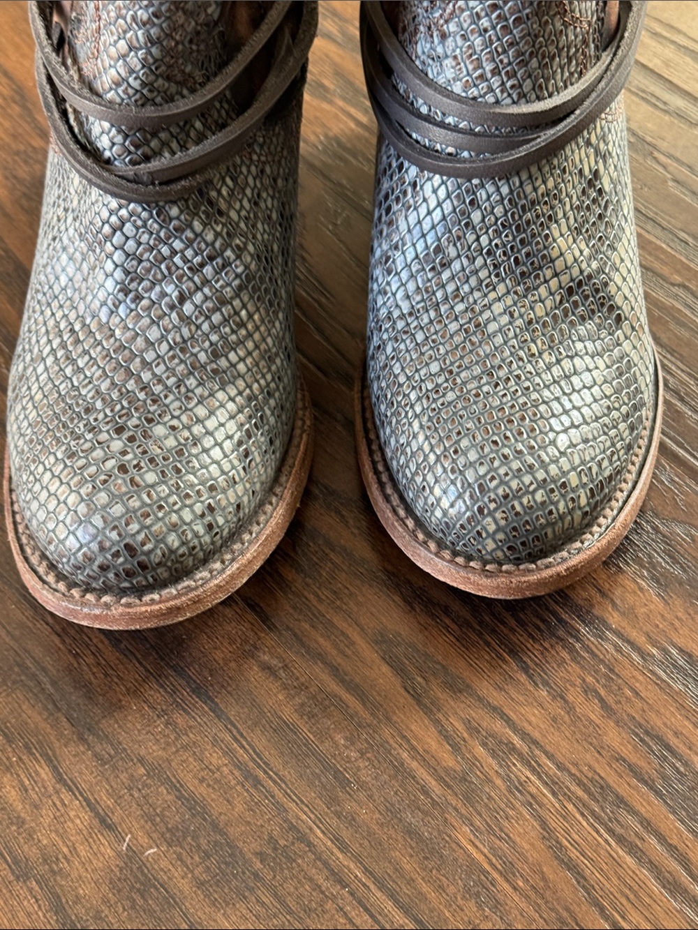 Freebird by Steven Metallic Gray and Distressed Brown Snake-Texture Ankle Boots - Picture 10 of 15